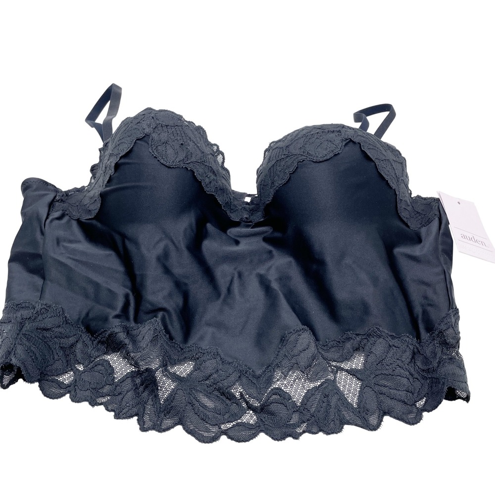 Auden Women's Black Adjustable Straps Lace Trim Longline Bralette Top Size M